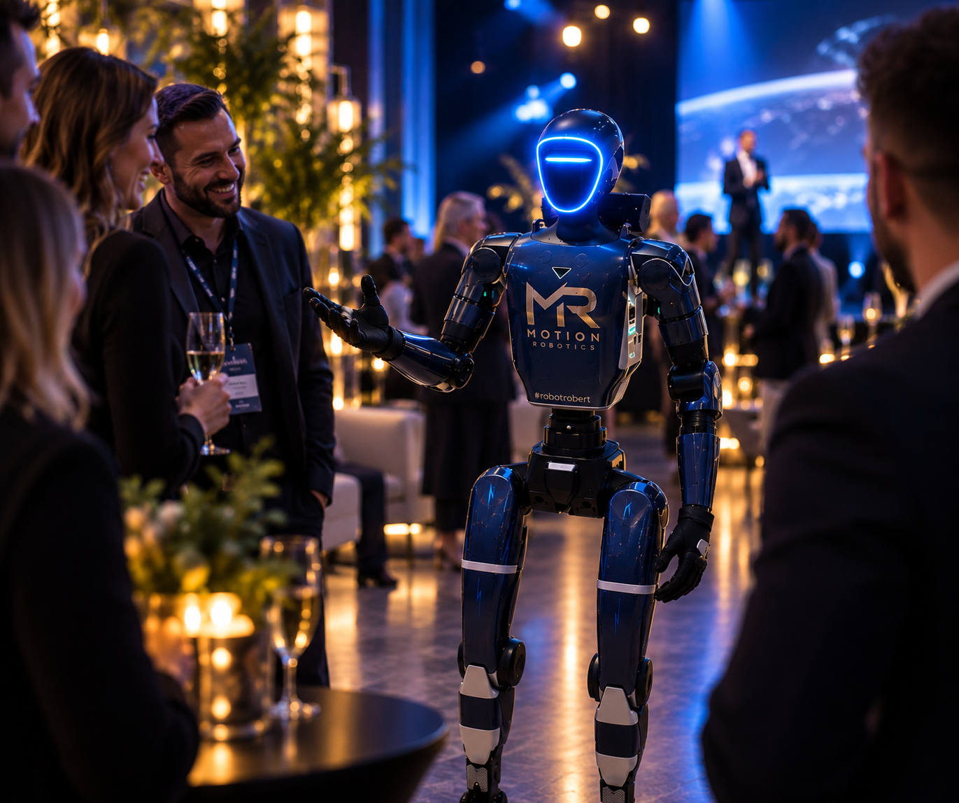 Robert — robot humanoidalny Motion Robotics rozmawiający z uczestnikami wydarzenia